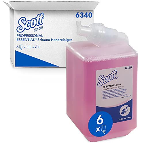Scott Essential Schaum-Seife für die tägliche Verwendung 6340 – parfümierte Handseife – 6 x 1 Liter, Kassetten rosafarbener Handreiniger (insges. 6 l) von Scott