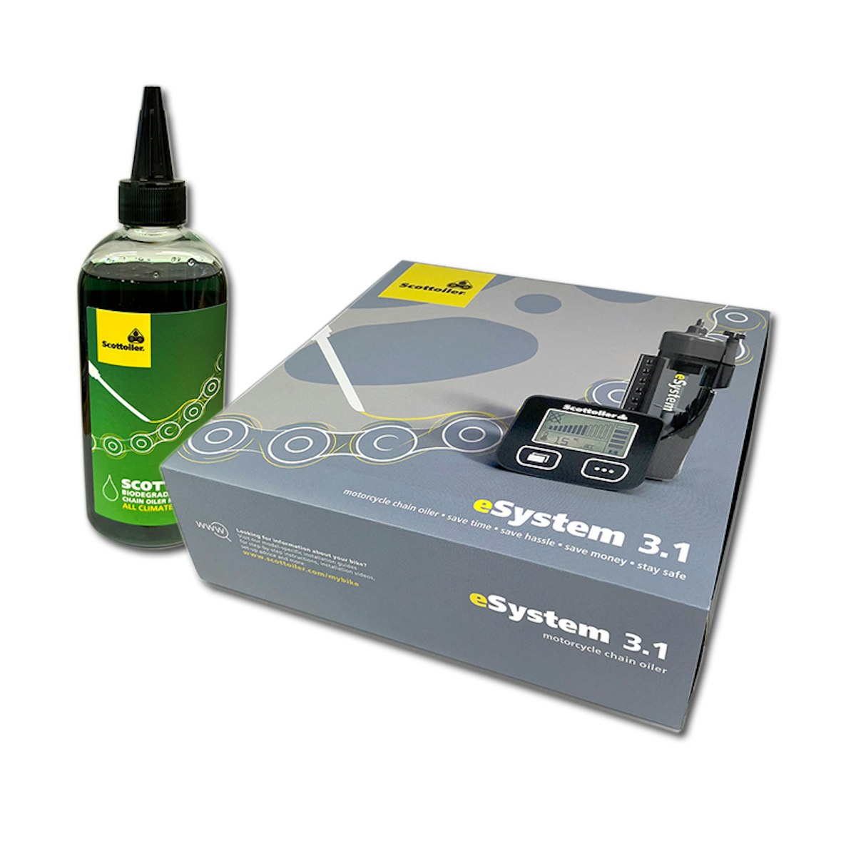 Scottoiler - eSystem v3.1, Scottoiler Kit: eSystem inkl. 250ml grünes Bio-Öl Scottoiler - eSystem v3.1, Scottoiler Kit: eSystem inkl. 250ml grünes Bio-Öl von Scottoiler