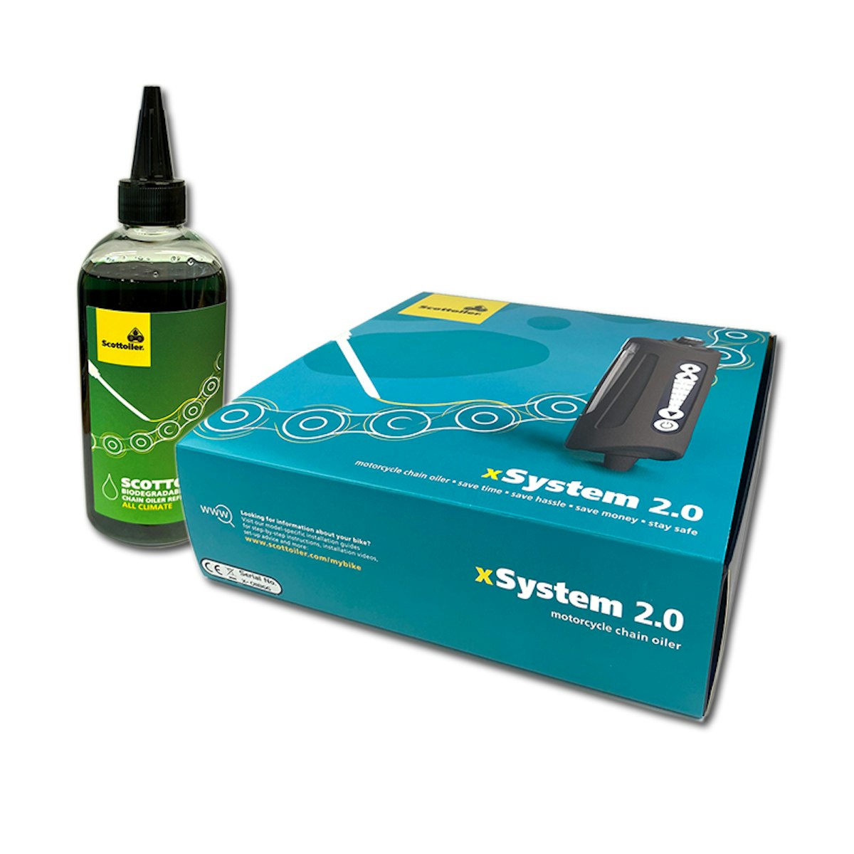 Scottoiler xSystem 2.0, Scottoiler Kit: xSystem inkl. 250ml grünes Bio-Öl Scottoiler xSystem 2.0, Scottoiler Kit: xSystem inkl. 250ml grünes Bio-Öl von Scottoiler