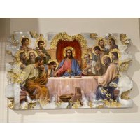 Große Religiöse Ikone Das Letzte Abendmahl Jesus Christus Kunst Handgefertigt 1 Stück von ScraggCoco