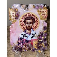 Religiöse Ikone Heilige Eleftherios Kunst Handgemacht 1 Stück Xsmall Mit Rosenquarz Edelsteinen Geschenk Taufe Geburtstag Ostern von ScraggCoco