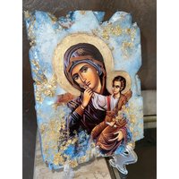 Religiöse Ikone Mutter Maria Baby Jesus Christus Kunst Handgemacht 1 Stück Xsmall Geschenk Taufe Geburtstag Ostern von ScraggCoco