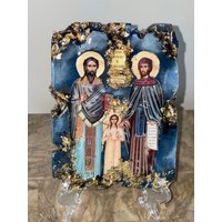 Religiöse Ikone Saint Raphael , Nicholas & Irene Ikonen Kunst Handgemacht 1 Teil Xsmall Geschenk Taufe Geburtstag Ostern von ScraggCoco