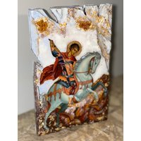 Religiöse Ikonen St. Georg Kunst Handgefertigt 1 Stück Kyrillisch Christlich Taufgeschenk Geburtstag von ScraggCoco