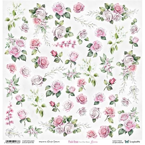 Scrapbooking Papier 30x30 - ScrapAndMe - Pink Roses - Flowers - Ausstechform Scrapbooking Papier 30x30 - ScrapAndMe - Pink Roses - Flowers - Ausstechform von ScrapAndMe