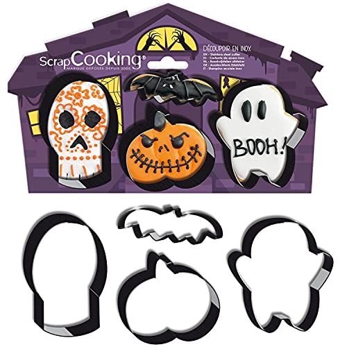 ScrapCooking - 4er-Set Halloween Ausstechformen - Ausstecher aus Edelstahl : Kürbis, Geist, Calavera, Fledermaus - Backformen - Backzubehör Keksausstecher zum Backen - 2083 von ScrapCooking