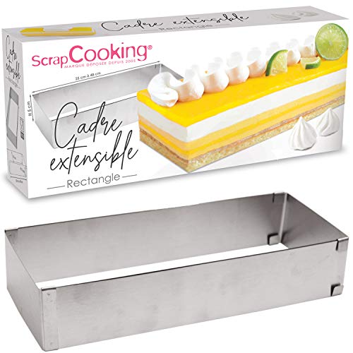 ScrapCooking 1916 Rechteckige Backform aus Edelstahl, ausziehbar von 25 bis 48 cm, für Kuchen, Vorspeisen und Desserts, silber von ScrapCooking