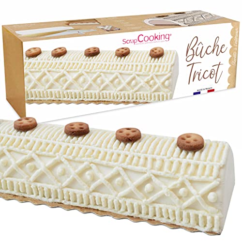 ScrapCooking 1937 – Set für Weihnachtskuchen – Original – mit Form, vergoldeter Halterung, Edelstahltülle, Spritzbeutel und Rezept für Bûche Vanille Braun – Backset – hergestellt in Frankreich von ScrapCooking
