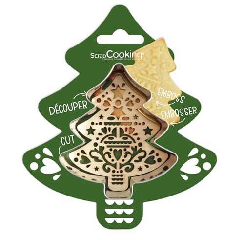 ScrapCooking - Ausstechformen + Prägeschablone, Holz, Tannenholz – Ausstechform Weihnachten aus Edelstahl für Relief Kekse – Backform Zubehör sandgestrahlt – 2092 von ScrapCooking