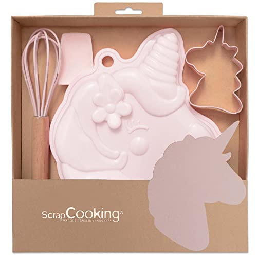 ScrapCooking - Einhorn Backset für Kinder - Geschenkset 4 Utensilien: Schneebesen, Löffel, Backform & Ausstecher - Holz, Silikon & Edelstahl - Für Kuchen, Kekse - 1135 von ScrapCooking