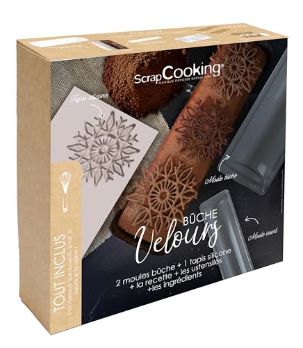 ScrapCooking - Set Weihnachtsbackformen "Velours" – 3 Silikonformen für Holzscheite – mit Rezepten – weiche Rinne zum Backen – 1942 von ScrapCooking