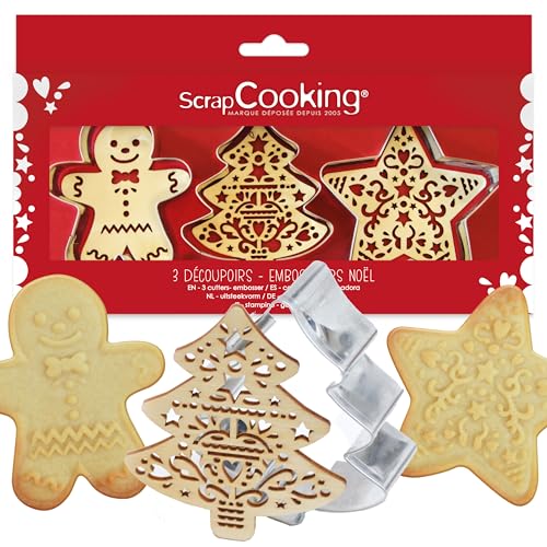 SCRAP COOKING 2093 Backset mit Katzenschneider aus Edelstahl und Waffeleisen aus Holz, für Lebensmittelkontakt, Weihnachten von ScrapCooking