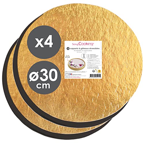 ScrapCooking - 4er-Set Tortenunterlage Rund Ø 30 cm - Cake Board - Karton Gold & Schwarz - Große Tortenplatte XXL - Kuchenplatte Cakeboard für Torten Kuchen Geburtstag - 5215 von ScrapCooking