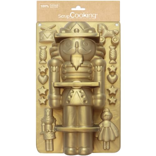 ScrapCooking – Silikonform Nussknacker – Backform für Kuchen, Holzscheite & Weihnachtsplätzchen – weiches Backwerkzeug – geeignet für Ofen & Gefrierschrank – Nutcracker-Mann – goldfarben – 2999 von ScrapCooking