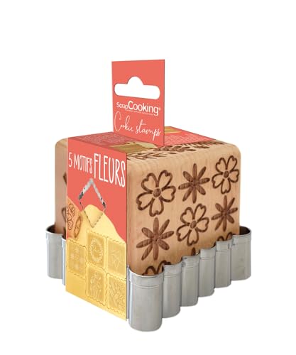 ScrapCooking Stempel zum Backen aus Holz mit Blumenmotiven mit 1 Ausstecher Keksausstecher & Würfel Deko Blume mit 5 Seiten graviert in Relief-Moule Dekoration -5122 von ScrapCooking