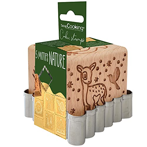 ScrapCooking Backstempel aus Holz mit Motiv Zauberwald - mit 1 Ausstechform Keksausstecher & Würfel Deko mit 5 gravierten Seiten in Reliefform, Dekoration, 5127 von ScrapCooking