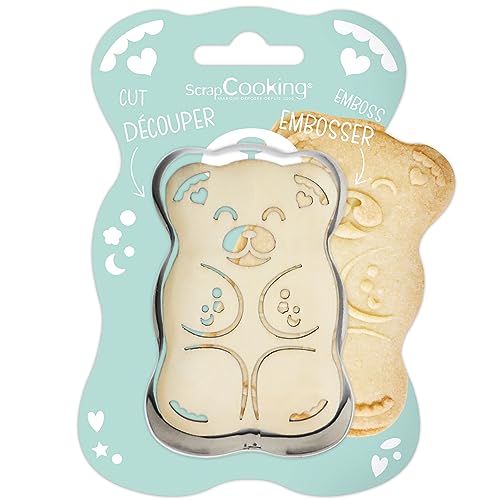 ScrapCooking - Teddybär Ausstecher & Stempel Set - Ausstecher für Plätzchen, Kekse, Fondant - Edelstahl Ausstecher & Holz Stempel - Tiere, Süßer Bär - 2102 von ScrapCooking