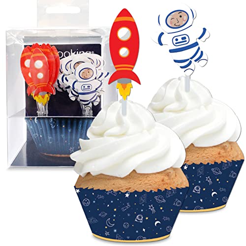 Scrapcooking - Set mit 24 Förmchen & Toppers für Cupcakes – Motiv Weltall – Dekoration für Gebäck, Desserts, Kuchen, Kekse, Geburtstag, – Cake Design – 5070 Blau von ScrapCooking