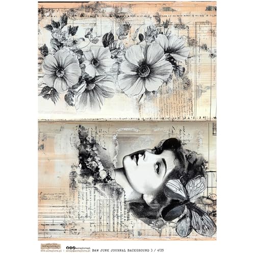 Reispapier A4 Scraplove - Scrapbooking Decoupage - B&W Junk Journal Background 3 Blumen Frau Reispapier A4 Scraplove - Scrapbooking Decoupage - B&W Junk Journal Background 3 Blumen Frau von ScrapLove