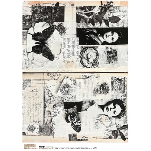 Reispapier A4 Scraplove - Scrapbooking Decoupage - B&W Junk Journal Background 4 Damen Retro Schmetterling Reispapier A4 Scraplove - Scrapbooking Decoupage - B&W Junk Journal Background 4 Damen Retro Schmetterling von ScrapLove