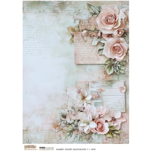 Reispapier A4 Scraplove - Scrapbooking Decoupage - Shabby Spring Background 3 Blumen Brief von ScrapLove