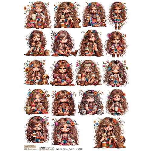 Reispapier A4 Scraplove - Scrapbooking Decoupage - Sweet Girl Boho 1 Boho Mädchen Reispapier A4 Scraplove - Scrapbooking Decoupage - Sweet Girl Boho 1 Boho Mädchen von ScrapLove