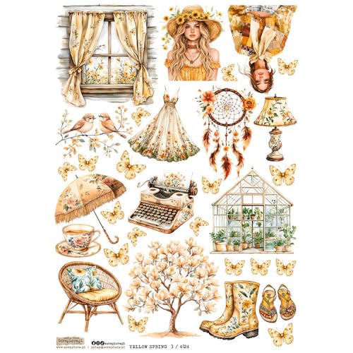 Reispapier A4 Scraplove - Scrapbooking Decoupage - Yellow Spring 3 Frühling Magnolie Gewächshaus Frau von ScrapLove