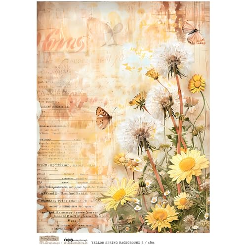 Reispapier A4 Scraplove - Scrapbooking Decoupage - Yellow Spring Background 2 Pusteblume Milch Schmetterling Reispapier A4 Scraplove - Scrapbooking Decoupage - Yellow Spring Background 2 Pusteblume Milch Schmetterling von ScrapLove