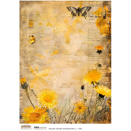 Reispapier A4 Scraplove - Scrapbooking Decoupage - Yellow Spring Background 3 Blumen Milch Schmetterlinge Reispapier A4 Scraplove - Scrapbooking Decoupage - Yellow Spring Background 3 Blumen Milch Schmetterlinge von ScrapLove