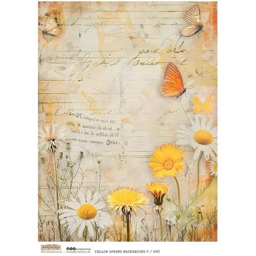Reispapier A4 Scraplove - Scrapbooking Decoupage - Yellow Spring Background 5 Blumen Wiese Schmetterlinge von ScrapLove