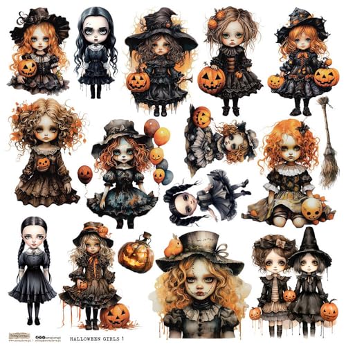 Scrapbooking Papier Sticker - ScrapLove - Halloween Girls 1 Mädchen mit Kürbis von ScrapLove