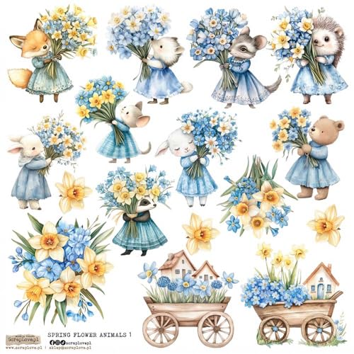 Scrapbooking Papier Sticker - ScrapLove - Spring Flower Animals 1 Tiere mit Blumen von ScrapLove