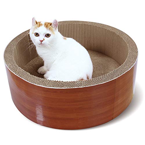 FluffyDream Kratzbaum und Brett, Rundes Katzenkratz-Lounge-Bett, Langlebiges Pad verhindert Möbelschäden,Recycelbar Kratzpad aus Qualitäts-Pappe,Halten Sie Katzen Spaß Gesund,44x44x15.5cm von FluffyDream