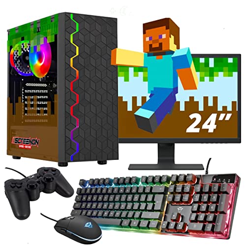 ScreenON - Minecraft Game PC Set - X104154 -V3 (Gaming PC + 24 Inch Monitor + Toetsenbord + Muis + Controller) Spielcomputer für Minecraft von ScreenOn