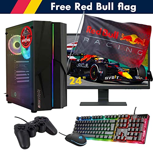 ScreenON - Racing Gaming Set + Red Bull Flag - F2104024 - (GamePC.F11040 + 24 Zoll Monitor + Tastatur + Maus + Controller + Kostenlose Flagge) von ScreenOn