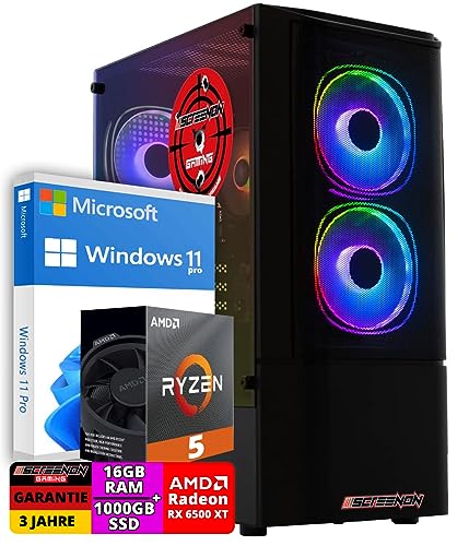 ScreenOn Gaming PC Ryzen 5 5600G • Radeon RX 6500XT (4 GB) Grafikkarte • 16 GB RAM DDR4 3200 MHz • 1000 GB m.2 • Windows 11 Pro • WLAN 300 MBit/s • Gaming PC Computer mit 3 Jahren Garantie! von ScreenOn