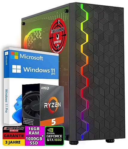 ScreenOn Gaming PC Ryzen 5 5600G • Geforce GTX 1650 (4 GB) Grafikkarte • 16 GB RAM DDR4 3200 MHz • 1000 GB m.2 • Windows 11 Pro • WLAN 300 MBit/s • Gaming PC Computer mit 3 Jahren Garantie! von ScreenOn