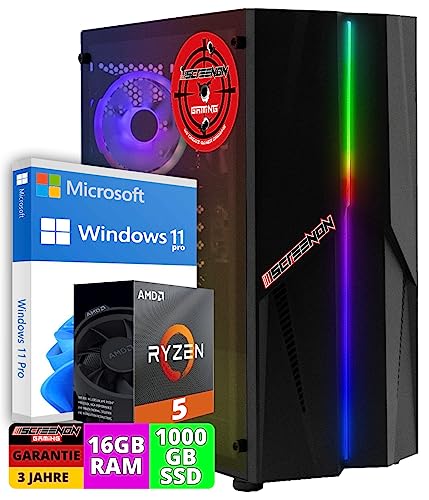 ScreenOn Gaming PC Ryzen 5 5600G • Radeon Vega 7 (2 GB) Grafikkarte • 16 GB RAM DDR4 3200 MHz • 1000 GB m.2 • Windows 11 Pro • WLAN 300 MBit/s • Gaming PC Computer mit 3 Jahren Garantie! von ScreenOn