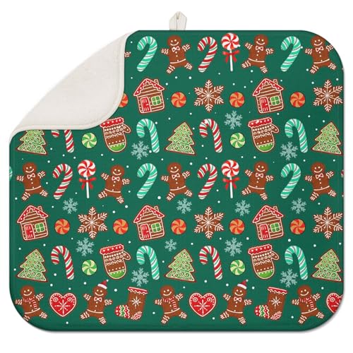 Grüne Weihnachts-Trockenmatte für Küchentheke, 40,6 x 45,7 cm, Weihnachtsgeschirr-Abtropfmatte für Küchendekoration, Süßigkeiten, Weihnachten, Abtropfmatten für Zuhause, Theke, Abtropfmatten für von Scritism
