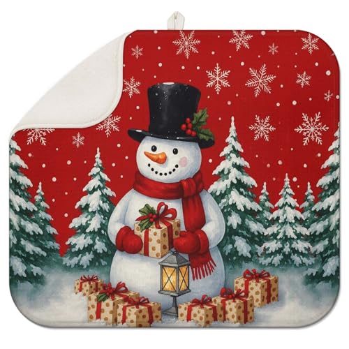 Rote Weihnachts-Trockenmatte für Küchentheke, 40,6 x 45,7 cm, Weihnachtsgeschirr-Abtropfmatte für Küchendekoration, Schneemann, Weihnachts-Trockenmatten für Zuhause, Theke, Abtropfmatten für Geschirr von Scritism