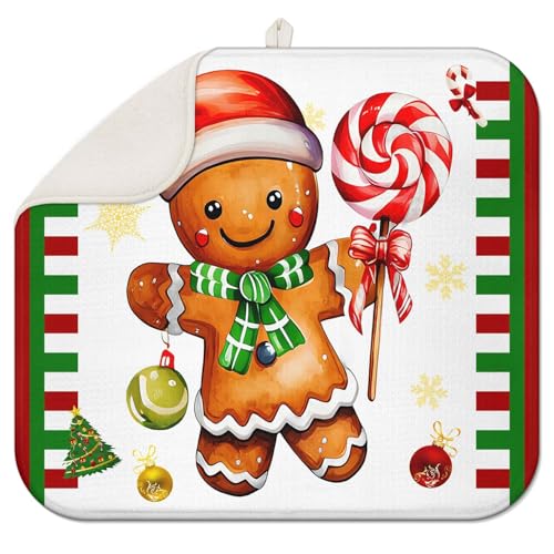Weihnachtliche Abtropfmatte für Küchentheke, 40,6 x 45,7 cm, Lebkuchen-Abtropfmatte für Küchendekoration, goldene Glocken und Blumen, Weihnachts-Trockenmatten für Zuhause, Theke, Abtropfmatten für Weihnachtliche Abtropfmatte für Küchentheke, 40,6 x 45,7 cm, Lebkuchen-Abtropfmatte für Küchendekoration, goldene Glocken und Blumen, Weihnachts-Trockenmatten für Zuhause, Theke, Abtropfmatten für von Scritism