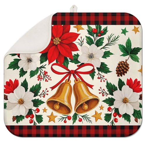 Weihnachtliche Abtropfmatte für Küchentheke, 40,6 x 45,7 cm, Weihnachtsgeschirr-Abtropfmatte für Küchendekoration, goldene Glocken und Blumen, Weihnachts-Trockenmatten für Zuhause, Theke Weihnachtliche Abtropfmatte für Küchentheke, 40,6 x 45,7 cm, Weihnachtsgeschirr-Abtropfmatte für Küchendekoration, goldene Glocken und Blumen, Weihnachts-Trockenmatten für Zuhause, Theke von Scritism