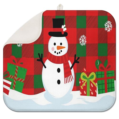 Weihnachtliche Abtropfmatte für Küchentheke, 40,6 x 45,7 cm, Weihnachtsgeschirr-Abtropfmatte für Küchendekoration, roter Schneemann, Weihnachts-Trockenmatten für Zuhause, Theke, Abtropfmatten für von Scritism