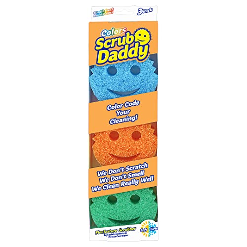 Scrub Daddy Colours Putzschwamm, Smiley Schwamm Küche 3-er Pack, Spülschwamm und Topfreiniger, Radierschwamm Schmutzradierer, Geruchsresistente Spülschwämme, Spülmaschinenfester Reinigungsschwamm von Scrub Daddy