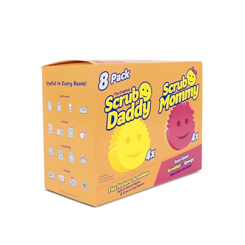 Scrub Daddy 4ct + Scrub Mommy 4ct – kratzfreier Mehrzweck-Spülschwamm – BPA-frei & hergestellt aus Polymer-Schaum – Flecken- und geruchsresistenter Küchenschwamm (8 Stück) von Scrub Daddy