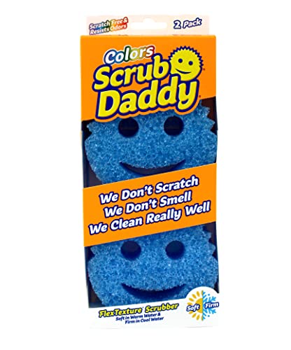 Scrub Daddy Colours Putzschwamm, Smiley Schwamm Küche 2-er Pack Blau, Spülschwamm und Topfreiniger, Radierschwamm Schmutzradierer, Geruchsresistente Spülschwämme, Spülmaschinenfester Reinigungsschwamm von Scrub Daddy