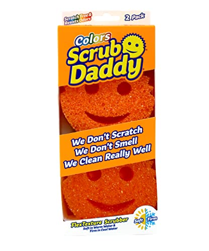 Scrub Daddy Colors Spülschwamm, Putzschwämme im Multipack - Texturveränderung, kratzfreier Schmutzradierer Schwamm für die Küche, geruchsresistent, Küchenschwamm spülmaschinenfest - 2-er Pack Orange von Scrub Daddy