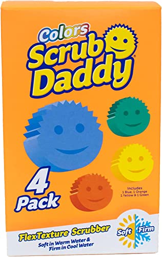 Scrub Daddy Colors Smiley Schwamm, Reinigungsschwämme im Multipack - Texturveränderung, kratzfreier Spülschwamm Küche, Geruchsresistent, Topfschwamm spülmaschinenfest - 4er-Pack von Scrub Daddy