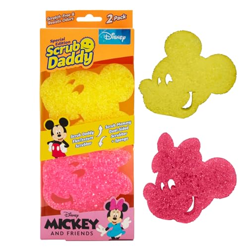Scrub Daddy Disney Mickey & Minnie Dish Sponge Twin Pack, Smiley Face Sponges for Cleaning & Washing Up - Kitchen Non Scratch Scourers with FlexTexture Firm & Soft Scrubbing, Dishwashing Scrubber von Scrub Daddy