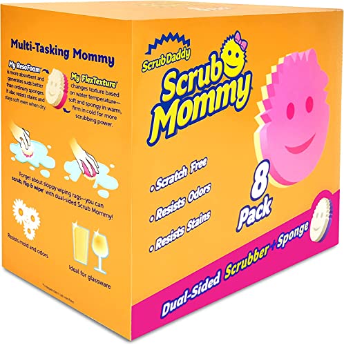 Scrub Daddy Doppelseitiger Schwamm und Schrubber – Scrub Mommy – kratzfreier Schwamm für Geschirr und Zuhause, weich in warmem Wasser, fest bei Kälte, mehrere Oberflächen, 8 Stück (1 Stück) von Scrub Daddy